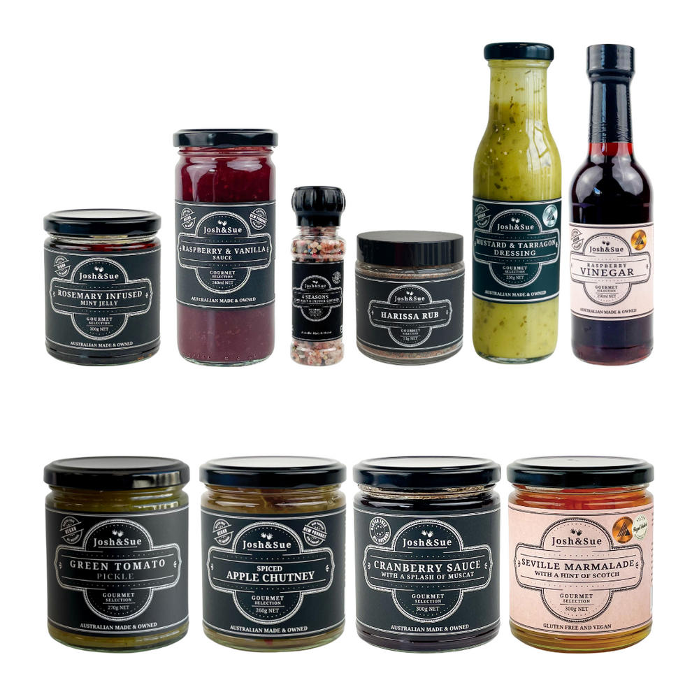 10pc Family Favourites - Our entire gourmet food range is Gluten Free, and these are all Vegan too, crafted in small, artisan batches to ensure the perfect flavour and quality every time. The perfect gift idea for foodies, the Summer Essentials Gift Hamper is perfect as a thank you hamper, birthday hamper, as a settlement gift or corporate gift.