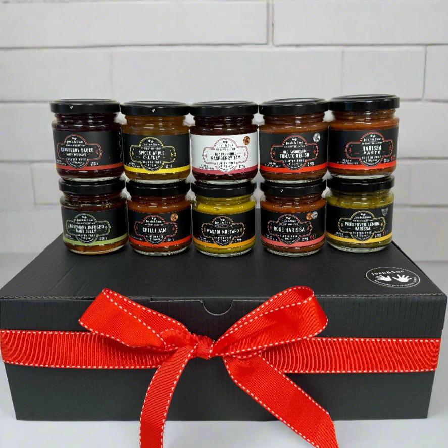 10 gourmet condiments and ingredients in a gift hamper, Australian Made, gourmet food, Award winning, gluten free