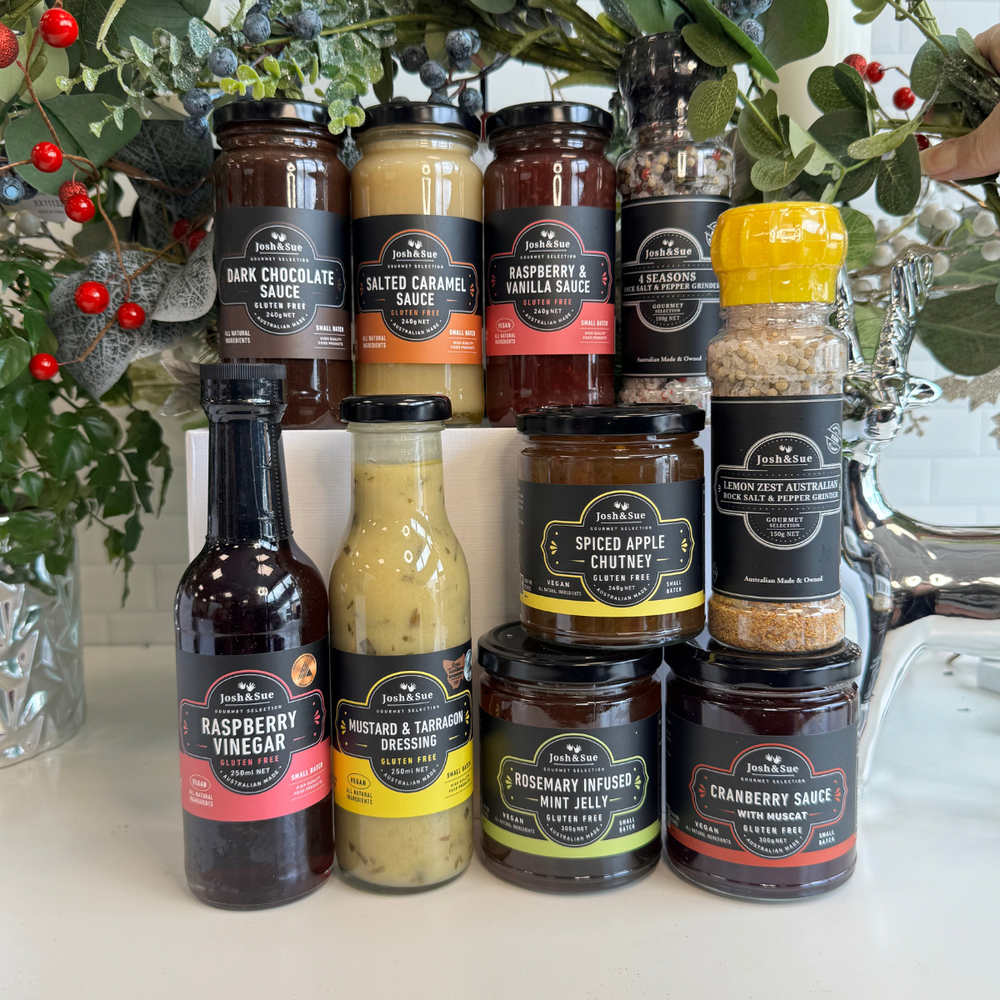 Our 10pc Summer Essentials gift hamper for those who deserve the finest in gifts and the finest in flavours. Packed full of Australian made gourmet goodness, there's artisan goodness for everyone and every occasion, all presented in a Black premium gift box.  Want to add your personalised message to? comment in our notes section and we will add a Gift tag.