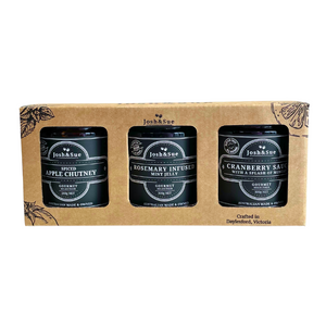 
                  
                    Josh&Sue 3pc Festive  gift box, Spiced Apple Chutney, Rosemary infused Mint Jelly and Cranberry Sauce
                  
                