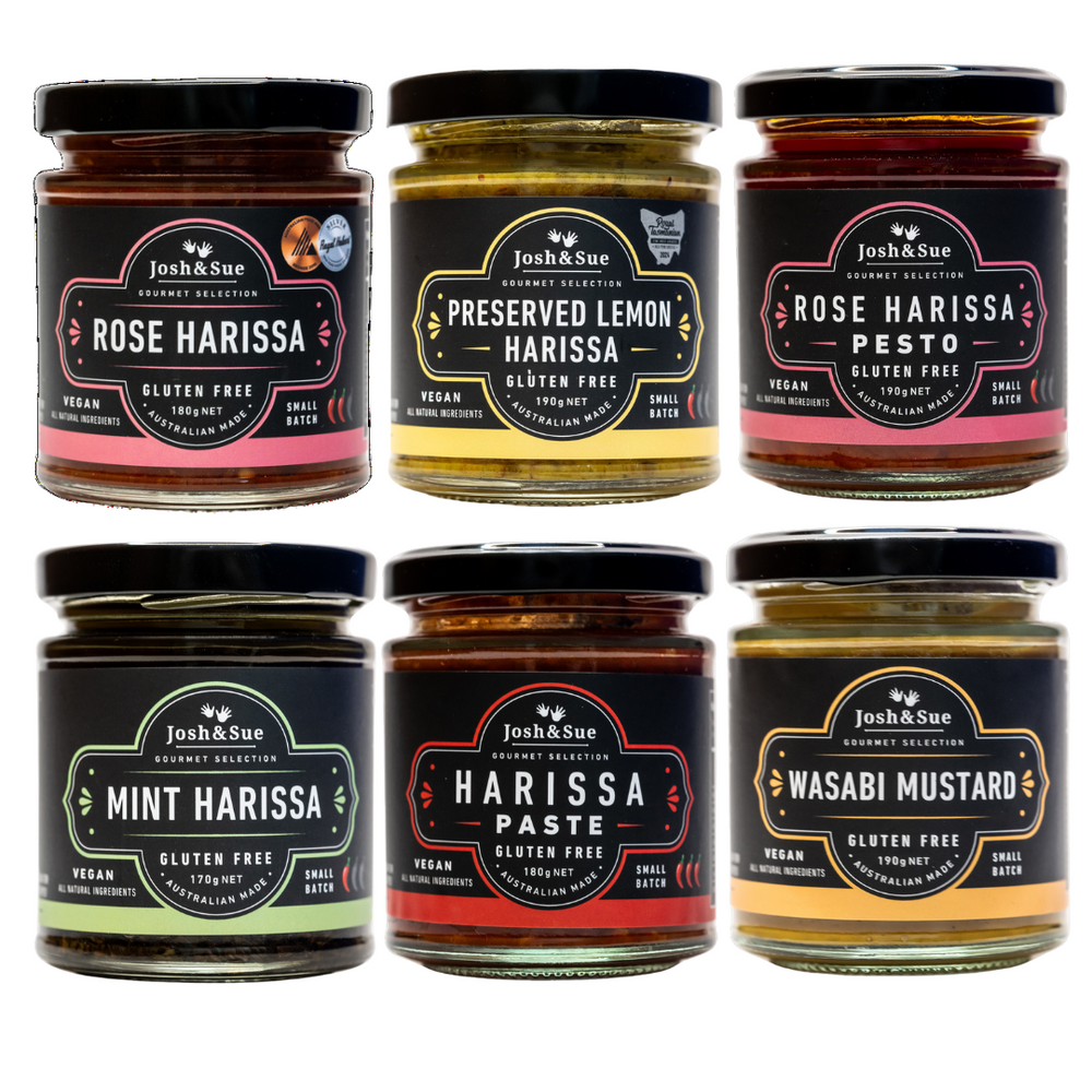 Australia Ultimate Cook Chefs pack, Rose Harissa, Preserved Lemon Harissa, Mint Harissa, Nut Free Pesto, Wasabi Mustard, Harissa Paste, Cook like a masterchef, all your essential ingredients