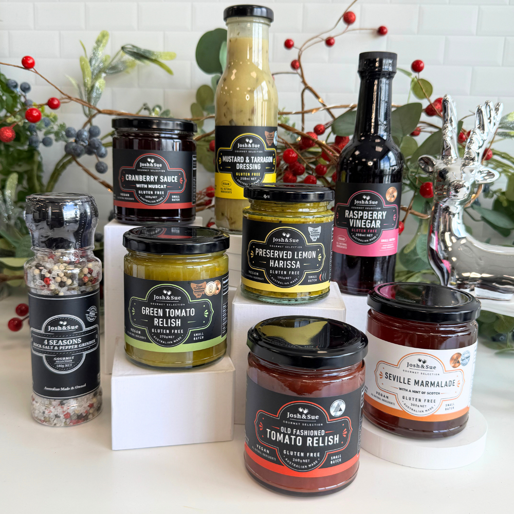 The Kitchen Essentials gift hamper for those who deserve the finest in gifts and the finest in flavours. Packed full of Australian made gourmet goodness, there's artisan goodness for everyone and every occasion, all presented in a Black premium gift box.  Satisfy your summer cravings with our Kitchen Essentials pack! From sweet and savoury sauces, you'll have everything necessary for all your entertaining needs at home or while grilling up a storm.