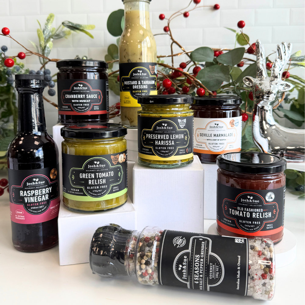The Kitchen Essentials gift hamper for those who deserve the finest in gifts and the finest in flavours. Packed full of Australian made gourmet goodness, there's artisan goodness for everyone and every occasion, all presented in a Black premium gift box.  Satisfy your summer cravings with our Kitchen Essentials pack! From sweet and savoury sauces, you'll have everything necessary for all your entertaining needs at home or while grilling up a storm.