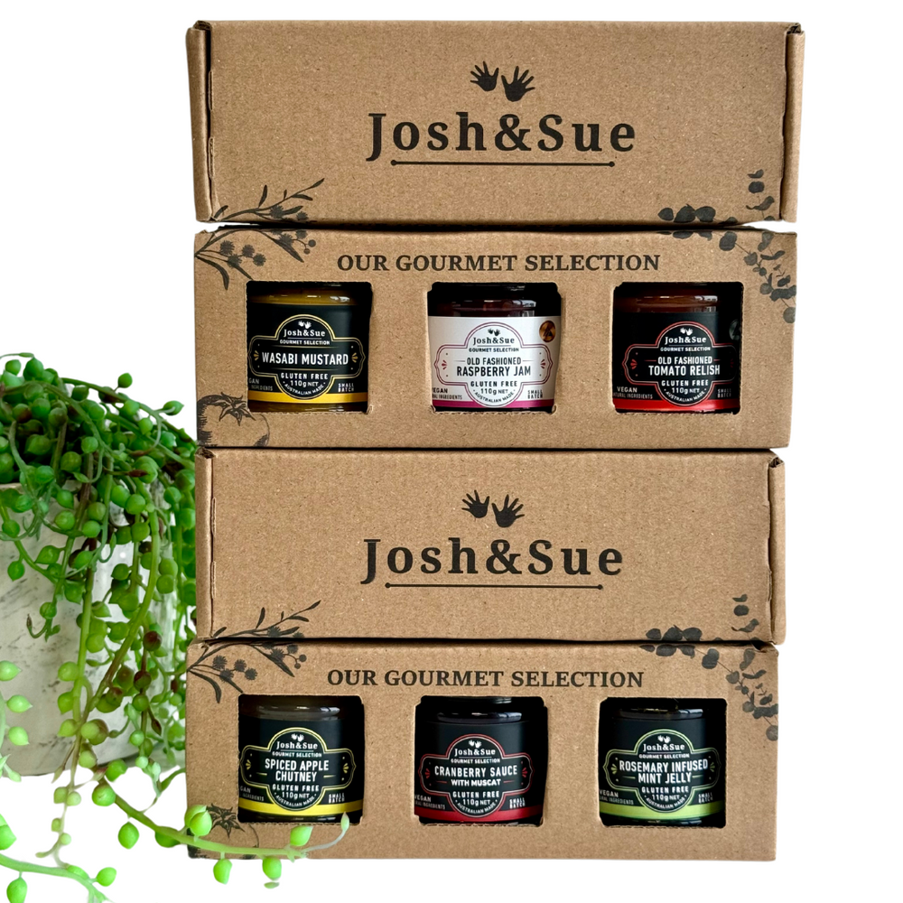 
                  
                    Our NEW mini 3 packs are perfect for a gift, our STAYCATION 3 pack has our best selling Jam, Best Selling Relish and Our Best selling Mustard. What a brilliant sampler pack.

Want to send a gift to a loved one, our sampler starter pack is the excellent choice for your Kris Kringle, Staff Gifting, hamper inclusion, air bnb, Holiday letting or impulse purchase, long weekend starter pack. YUM!

This super cute gift pack contains - 3 mini 110g jars, Wasabi Mustard, Old Fashioned Raspberry Jam & Tomato Relish
                  
                