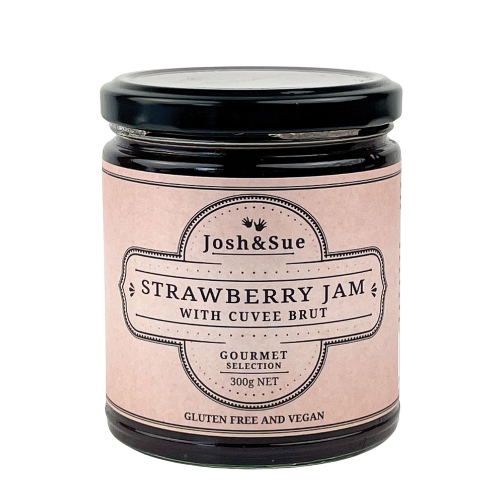 Strawberry Jam with Cuvee Brut, Australian owned and made, gluten free and Vegan.