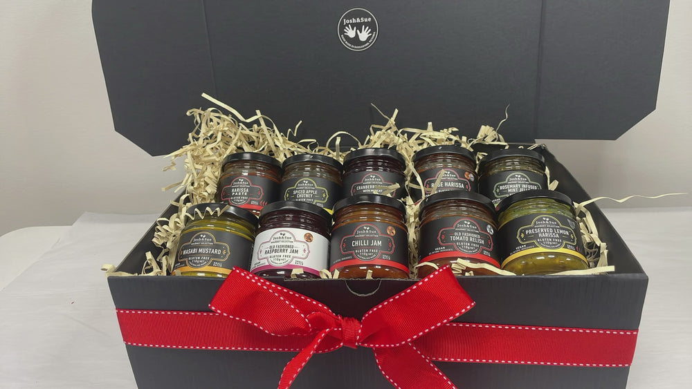 
                  
                    Load and play video in Gallery viewer, 10pc gourmet condiments and ingredients in a gift hamper, Australian Made, gourmet food, Gourmet Food Hamper Australian, Ships Australia Wide, Award winning, gluten free gift basket, delivered Australia wide.
                  
                